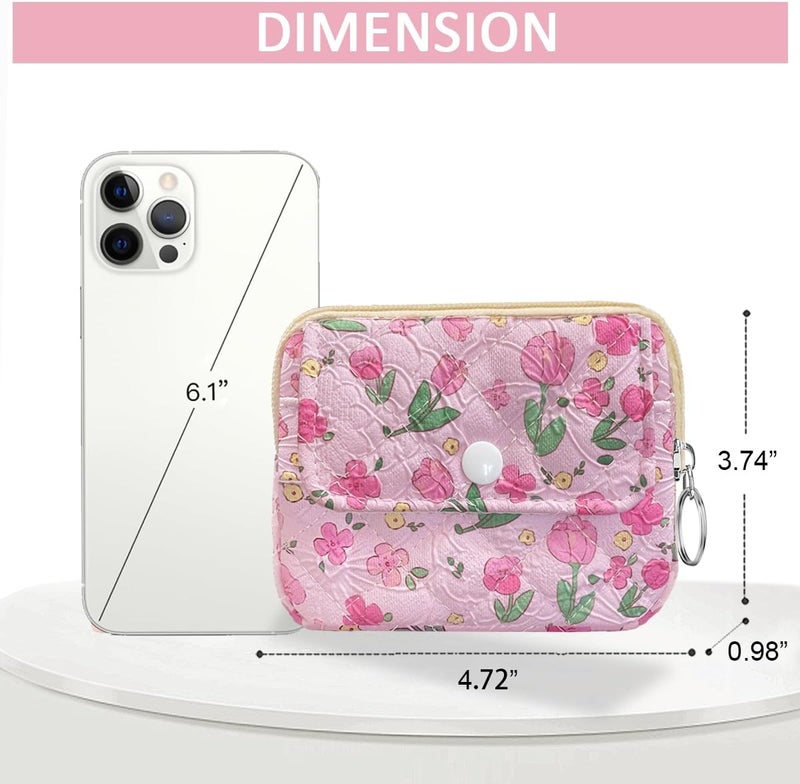 Modacarry Store Cotton Quilted Floral Coin Pouch with Cute Prints Zipper for Women Girls (PINK TULIP) - Image 3
